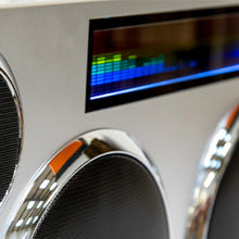 Load image into Gallery viewer, GPO Retro-Style Manhattan Boombox Stereo Bluetooth Speaker - Silver - IN-STORE PICKUP ONLY