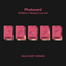 Load image into Gallery viewer, KATSEYE - Wild: Wild Heart Ver. [Compact Disc/ Photobook/ CD-R/ Group Photocard/ Sticker/ Photo Strip Frame/ Plastic Keyring/ 1 Photocard (random, 1 out of 5, standard CD Wild heart ver. Photo)]
