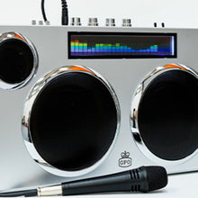 Load image into Gallery viewer, GPO Retro-Style Manhattan Boombox Stereo Bluetooth Speaker - Silver - IN-STORE PICKUP ONLY
