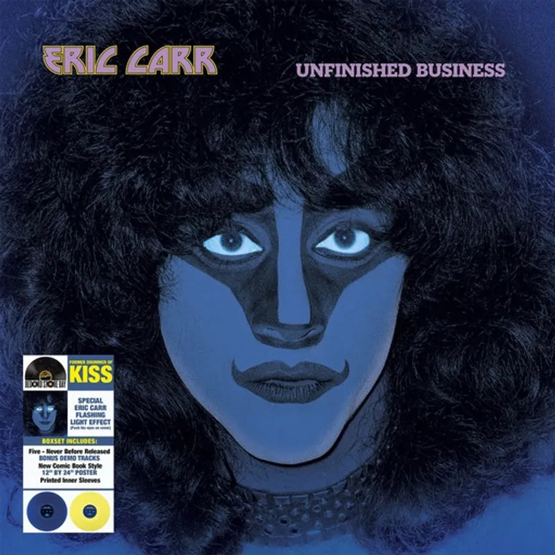 Eric Carr - Unfinished Business: Deluxe Edition Boxset [2LP/ Ltd Ed Blue and Yellow Vinyl/ Flashing Light Effect Cover/ Bonus Demo Tracks/ 12